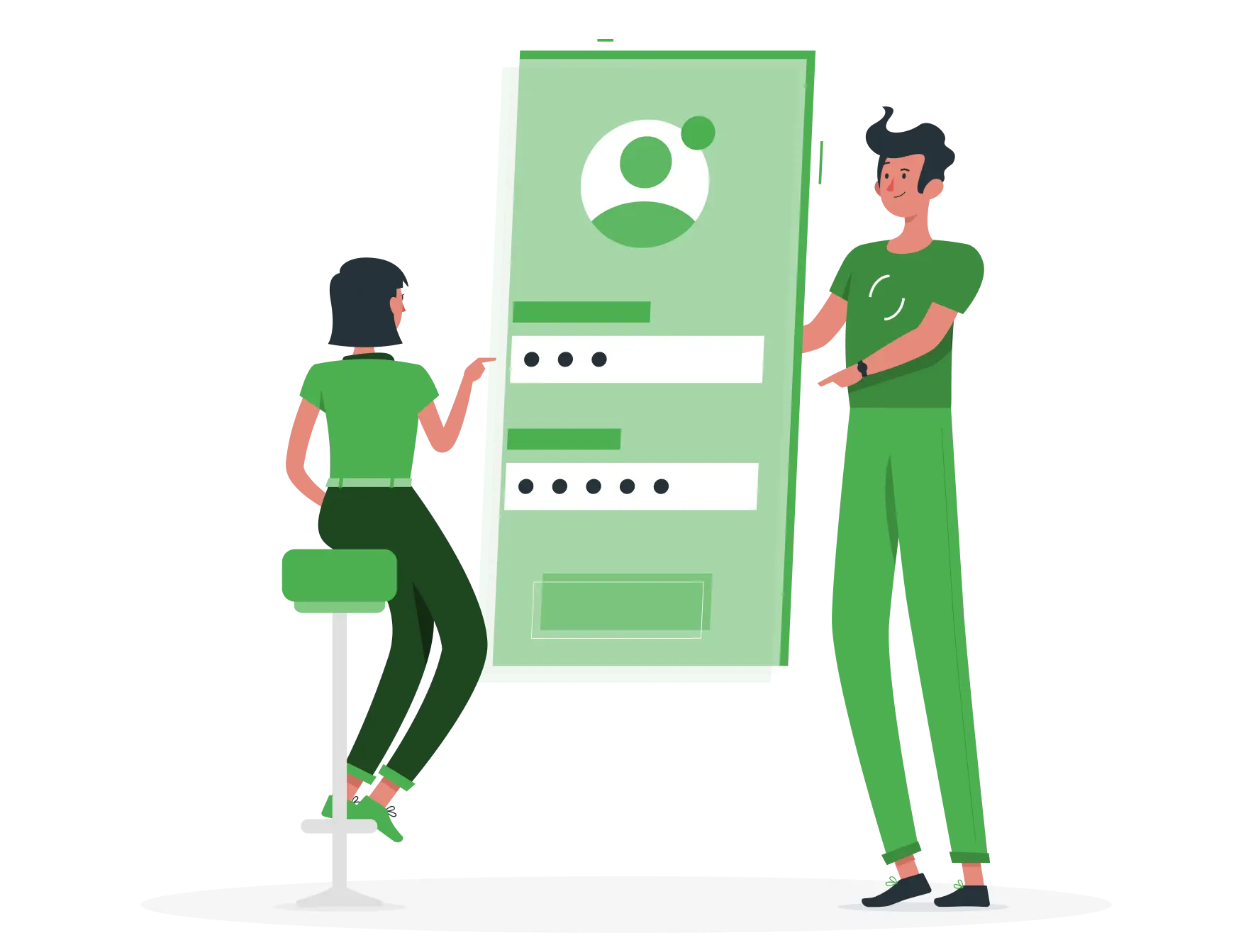 Illustration of people reviewing an account panel
